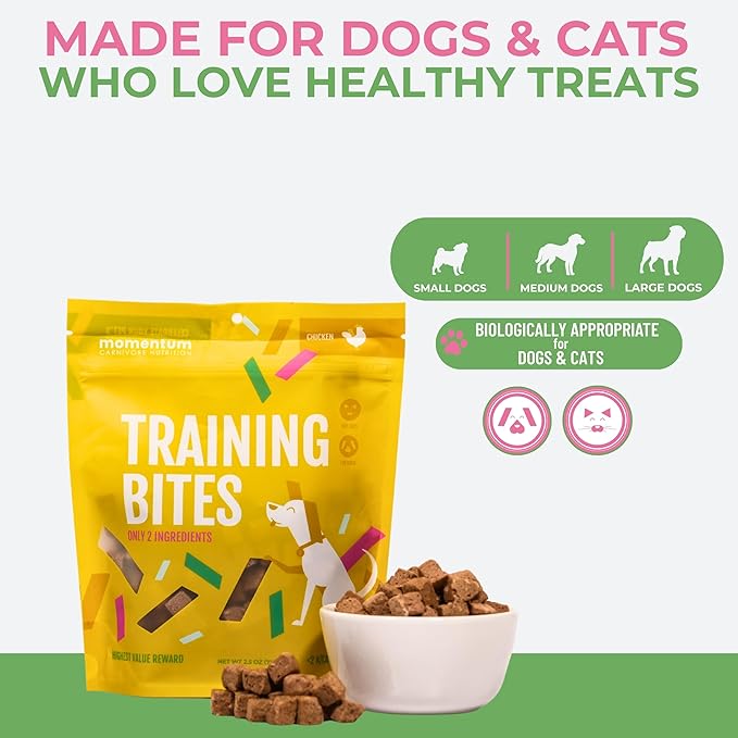 Momentum Carnivore Nutrition Freeze-Dried Chicken Training Bites – Two Ingredients-Chicken Gizzard and Heart, All-Natural Dog Treats –Made in USA – Perfect for Training & Rewards- 2.5 oz Bag