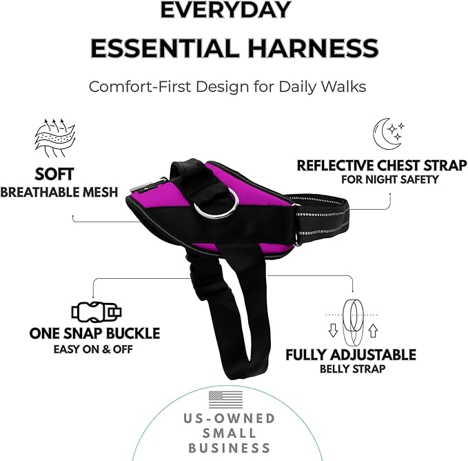 ShawnCo Essential Dog Harness, No-Pull Pet Vest with 3 Leash Clips, No Choke, Reflective, Adjustable and Padded, for Easy Walking and Training for Small, Medium and Large Dogs (Orchid, L)