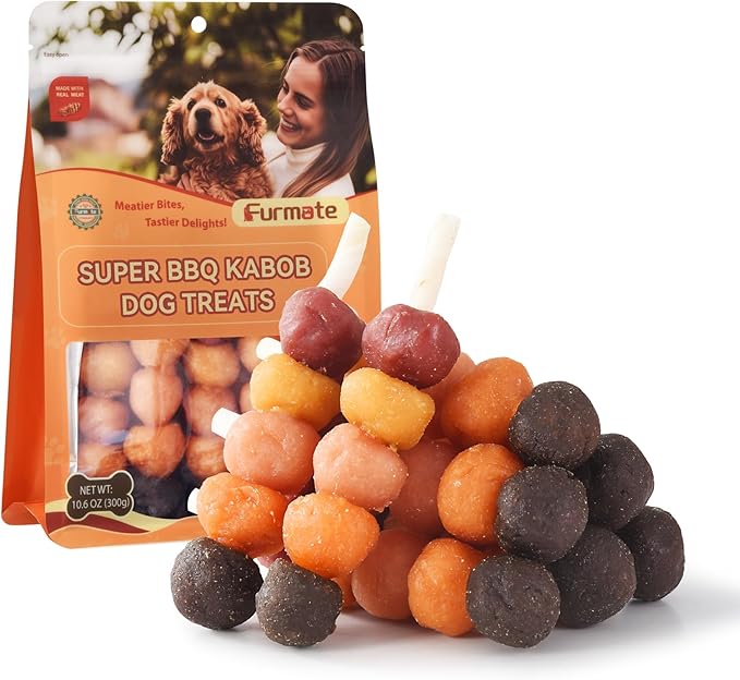 Kabobs Dog Treats, Multi-Flavor Rawhide Dog Chew Sticks Made with Chicken, Duck, Beef, Sweet Potato and Pumpkin, Long Lasting Rewards & Training Treats for Small Medium Large Dogs, 10.58 oz