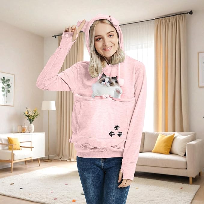 YYW Womens Pet Hoodies Pullover Sweatshirt Oversized Cat Hoodies Pet Holder Cat Dog Pouch Carriers (Pink,Large)