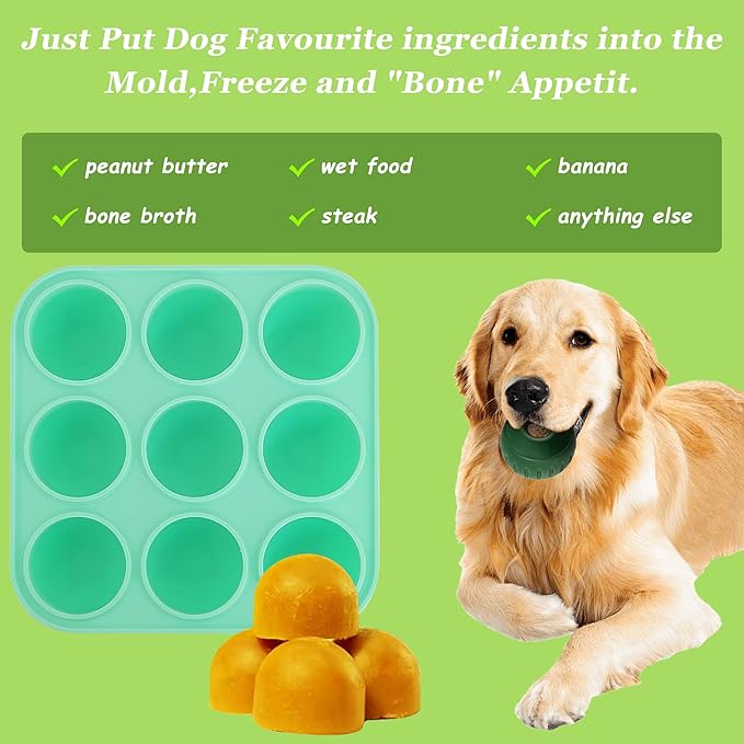9Cavities Silicone Dog Treat Mold for Woof Pupsicle & Power Chewer Pupsicle, Frozen Dog Treat Molds for Making Refill Treats 75lbs & Up(Extra Large)