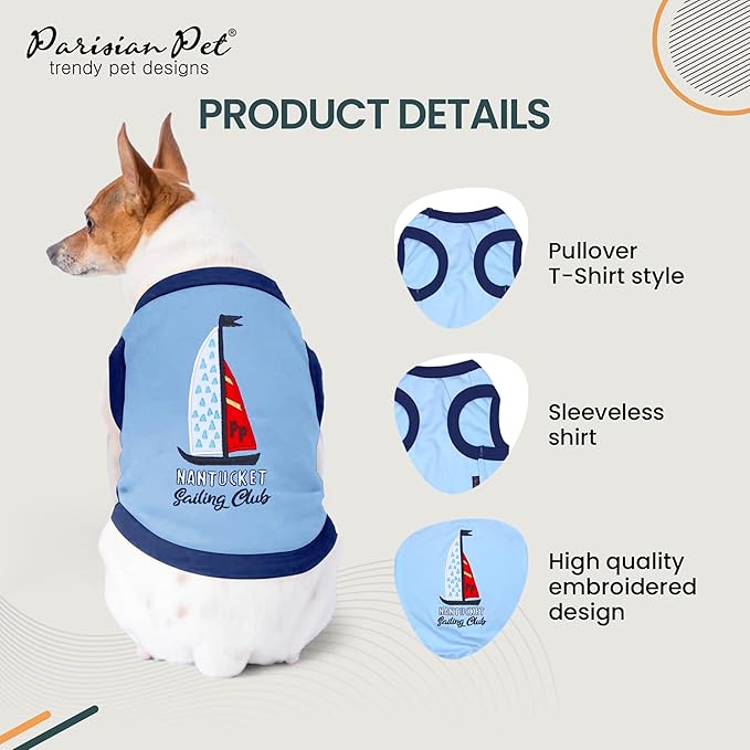 Parisian Pet Dog Shirt – 100% Cotton Shirts for Small Dogs – Nautical Sleeveless Puppy Vest – Lightweight and Breathable Pet Apparel – Pullover Summer Dog Clothes - Stretchy Funny T Shirts for Dogs