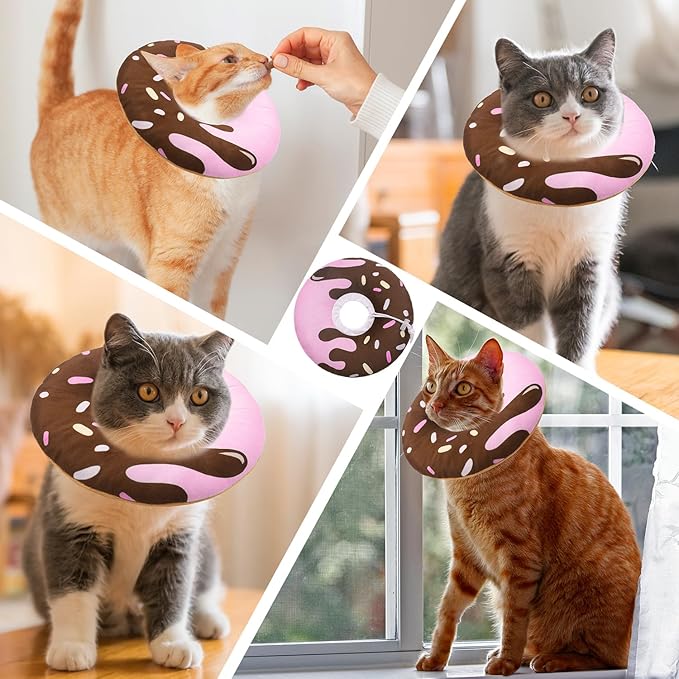 Seyezo Cat Cone Collar Soft, Adjustable Cat Recovery Collar Kitten Cones to Stop Licking, Cute Donut E Collar After Surgery, Elizabethan Kittens Protective Cones After Spay (Chocolate, Small)