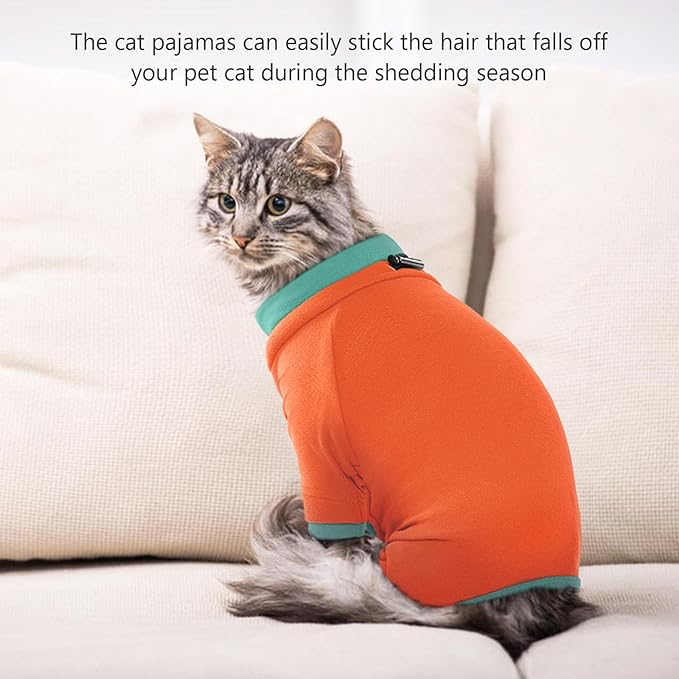 Sticky Cat Clothes Stretchy, Sphynx Hairless Sweater & Pajamas for Cats only, Soft Cat Onesie for Cats After Surgery Female Male & Hair Loss Prevention, Orange XL