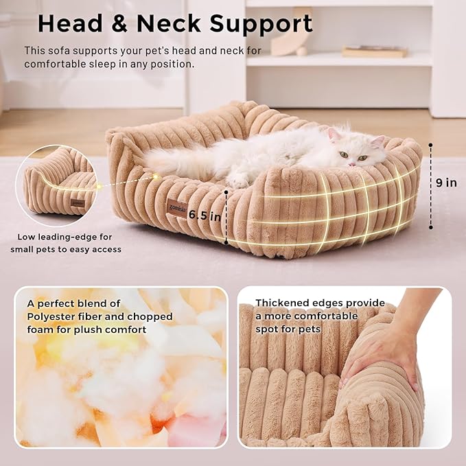 Large Cat Beds - Orthopedic Dog Bed for Medium Dogs, Rectangle Pet Bed with Fluffy Removable Washable Cover, 25x21x9inches, Cream