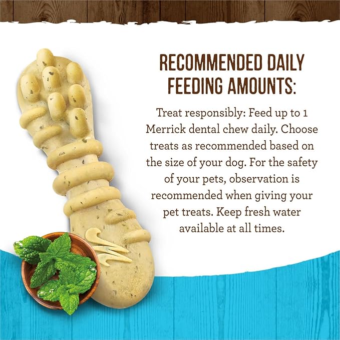 Merrick Fresh Kisses Natural Dental Chews Toothbrush Treat Shape Infused With Real Mint For Tiny Dogs 5-15 Lbs - 33 ct. Bag