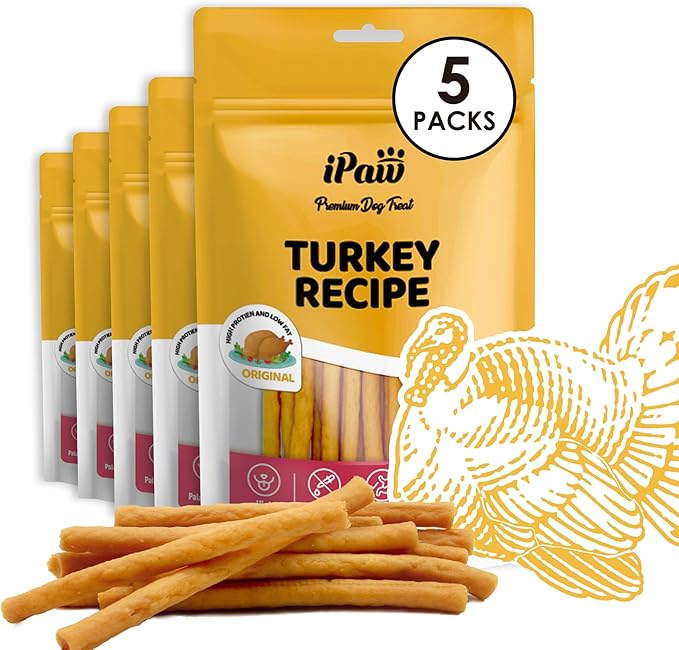 iPaw 5 Stock-Up Combo Turkey Dog Treats, All Natural Human Grade Dog Treat, Suitable for Training chew, Hypoallergenic, Rawhide Alternative, Thin Stick (Original Flavor), 5 Packs