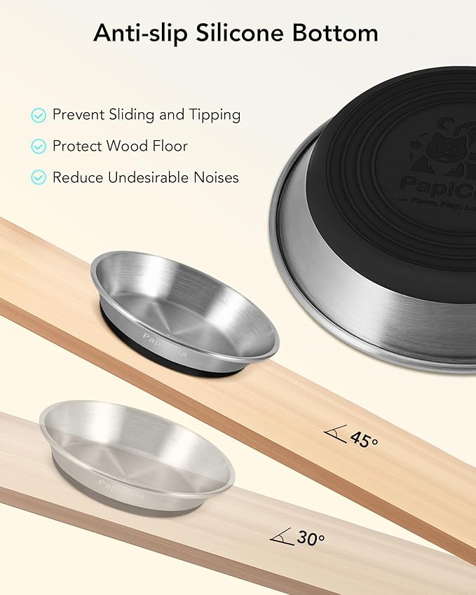 Stainless Steel Cat Bowl 1PC, Non-Slip cat Food Dishes, Metal Pet Food and Water Bowls, Whisker Friendly with Wide and Shallow Design, 6.3'' Wide, 0.7mm Thick Steel, Ideal Pet Dish (1 PC-6.3in)