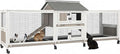 PetsCosset Outdoor Wooden Rabbit Hutch with Double Runs,Waterproof Asphalt Roof Bunny Cage with Raised Floor, Easy-Clean Design Pull Out Tray, Secure & Comfortable Hut for Rabbits