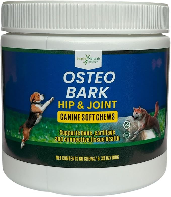 Osteo Bark Hip & Joint Canine Soft Chews, 60 Count, Bone and Joint Support for All Dog Breeds - Glucosamine & Chondroitin Chews with MSM - Pain, Inflammation, Arthritis
