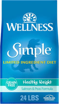 Wellness Simple Limited Ingredient Dry Dog Food for Sensitive Stomachs, Supports Skin & Coat, Grain Free, Natural, Healthy Weight Salmon & Peas Recipe, (24-Pound Bag)