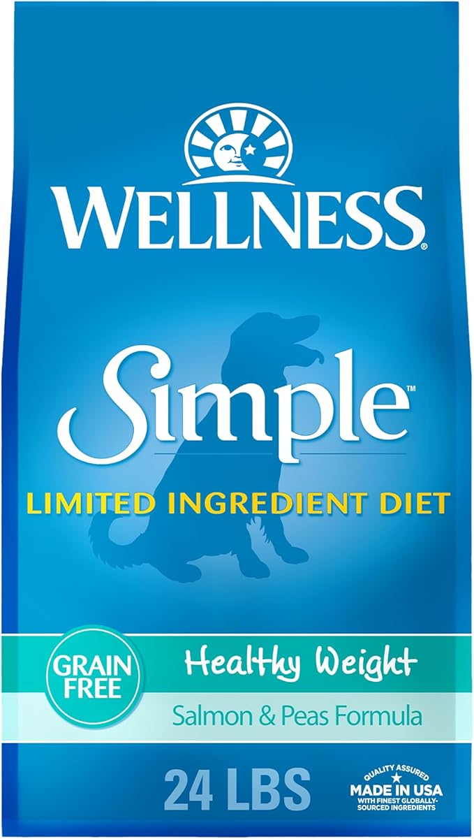 Wellness Simple Limited Ingredient Dry Dog Food for Sensitive Stomachs, Supports Skin & Coat, Grain Free, Natural, Healthy Weight Salmon & Peas Recipe, (24-Pound Bag)