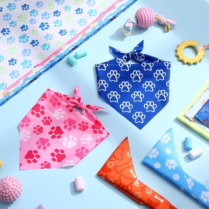 Shyyween 100 Pieces Paw Print Dog Bandanas Bulk Paw Bandanas for Dogs Winter Soft Bibs Adjustable Triangle Doggie Scarves for Small Medium Large Pets Party Costume