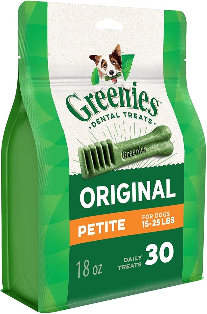 Greenies Veterinarian-Recommended Adult Natural Dental Dog Treats Petite Size, Original Flavor, 18 oz. Pack, 30 Count