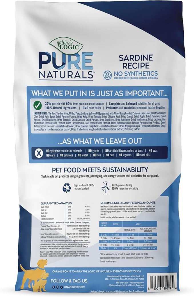Nature’s Logic Pure Naturals™ 100% Natural Sardine Recipe Synthetic-Free Dry Dog Food, 12 lbs