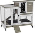 Aivituvin Upgrade Rabbit Cage Indoor Bunny Hutch with Run with Two Deeper No Leak Trays - 4 Casters Include for Outdoor (Mocca)