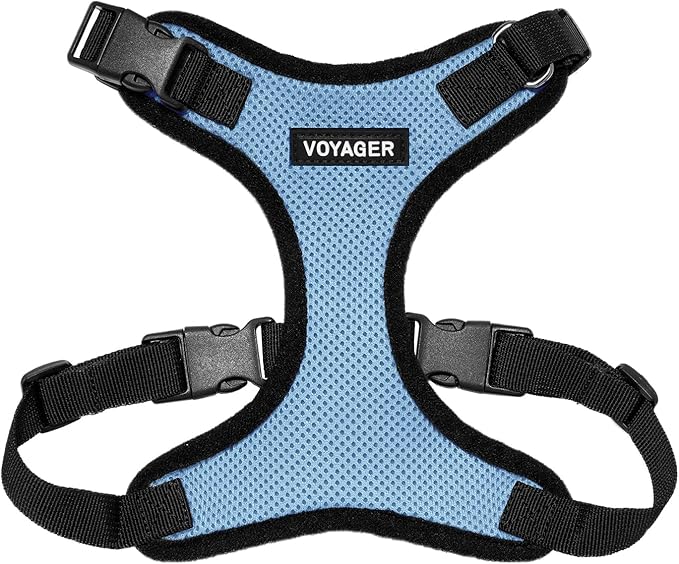 Voyager Step-in Pet Harness - All Weather Mesh, Adjustable Step in Harness for Cats and Dogs by Best Pet Supplies - Baby Blue/Black Trim, M