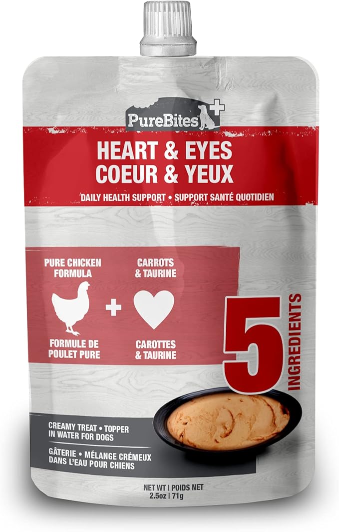 PureBites Plus Squeezables Dog Treat • Topper 71g | Heart & Eyes | 5 Ingredients | Case of 15