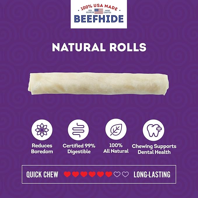 USA Beefhide Chip Rolls 10-11" Dog Chew Treats - Natural Flavor, 10 Count/1 Pack