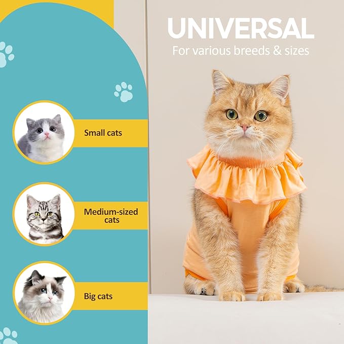Avont Cat Recovery Suit - Kitten Onesie for Cats After Surgery, Cone of Shame Alternative Surgical Spay Suit with Ruffles for Female Cat, Post-Surgery or Skin Diseases Protection -Apricot (L)