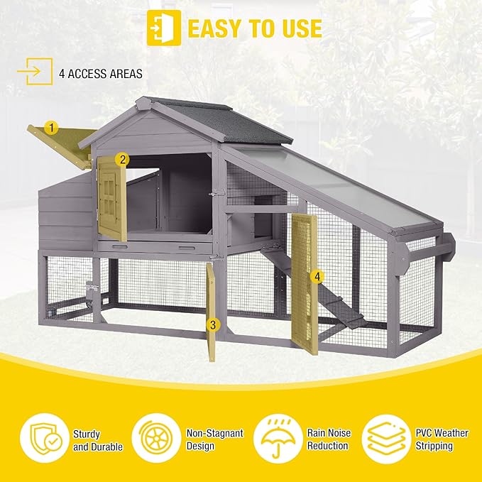Aivituvin Chicken Coop with Run and Wheels, Mobile Outdoor Hen House Wooden Poultry Cage with Waterproof Roof (Grey, AIR23)