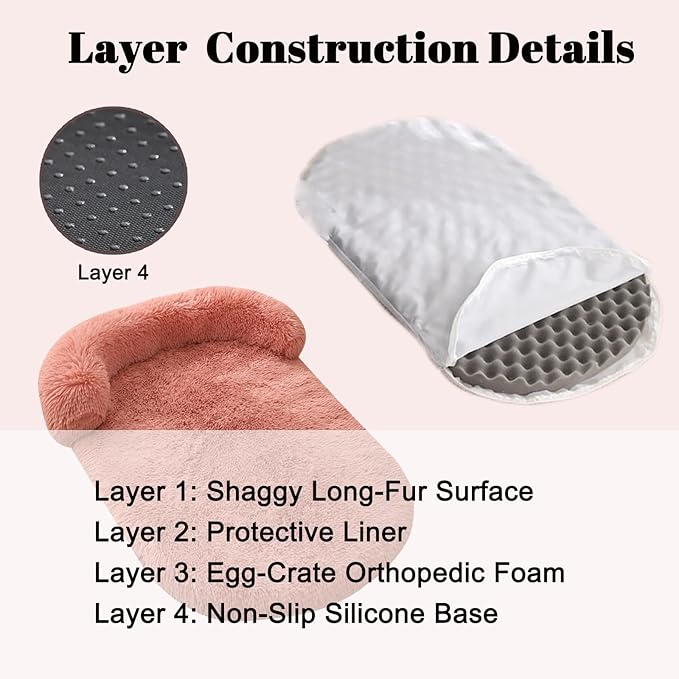 Calming Dog Beds for Medium Large Dogs, Orthopedic Cushion Plush Dogs Lounge Couch Sofa with Washable Removable Cover, Anti-Anxiety Soft Faux Fur Fits up to 40 lbs Pets (Oval, Blush 32"x24")