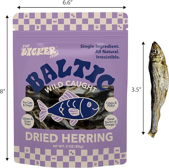 DTS5002A-3OZ Air Dried Natural Baltic Herring Crunchy Treats for Dogs & Cats, High Protein Omega-3 Fish Snacks, Single Ingredient Gluten & Grain Free, Healthy Training Treats, 3oz Bag