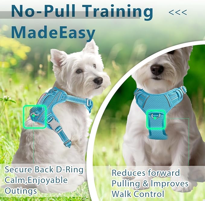 BARKBAY Dog Harness No Pull with ID Tag Pocket - Heavy Duty, Reflective, Easy Control for Large Dogs(Ocean Blue,S)