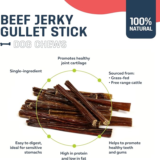 Big Lu - 6-Inch Beef Jerky Sticks for Dogs, 6 Count, All-Natural Beef Gullet, Grass-Fed Jerky Chews, Fully Digestible, High-Protein Treats with Glucosamine and Chondroitin for Joint Health