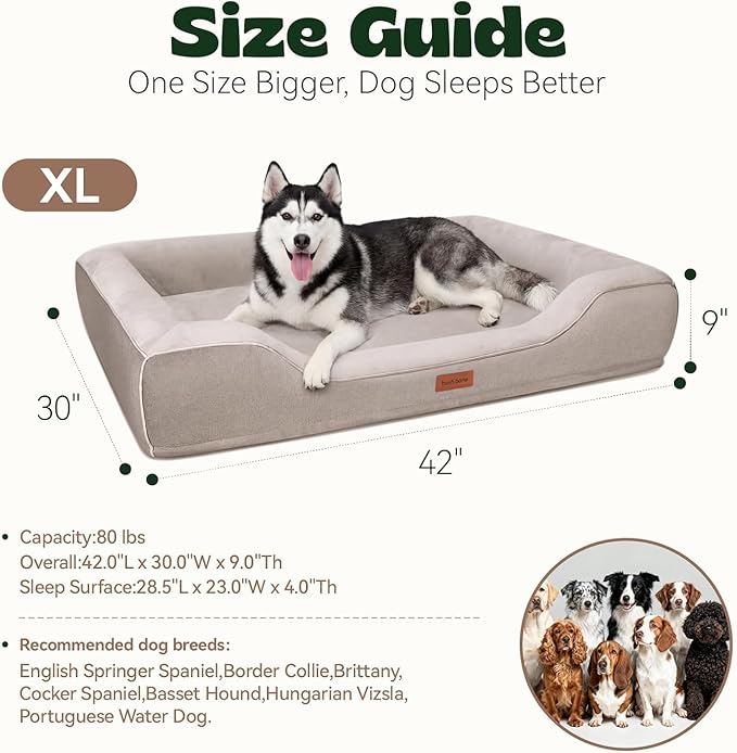 Orthopedic Dog Bed for Extra Large Dogs,Waterproof Cooling Gel Memory Foam XL Pet Sofa Non-Slip Bottom,Egg-Crate Foam Washable Removable Cover 42.0" LX30.0"X9.0"Th Beige
