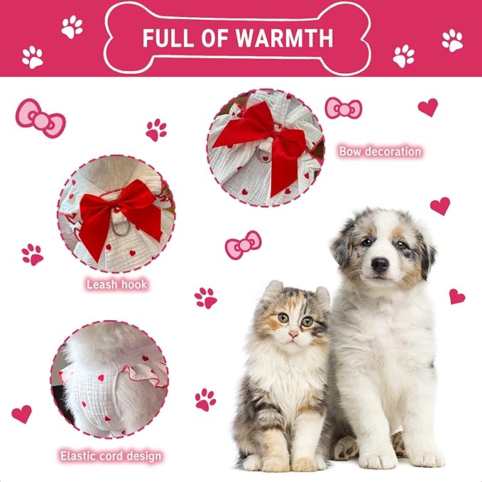 TAPBULL Dog Dresses, Fashionable Pet Dog Clothes with Heart Design, Cute Cat Birthday Dress Outfit (Pink/Red/Blue/Purple/Black 5-Pack), Small