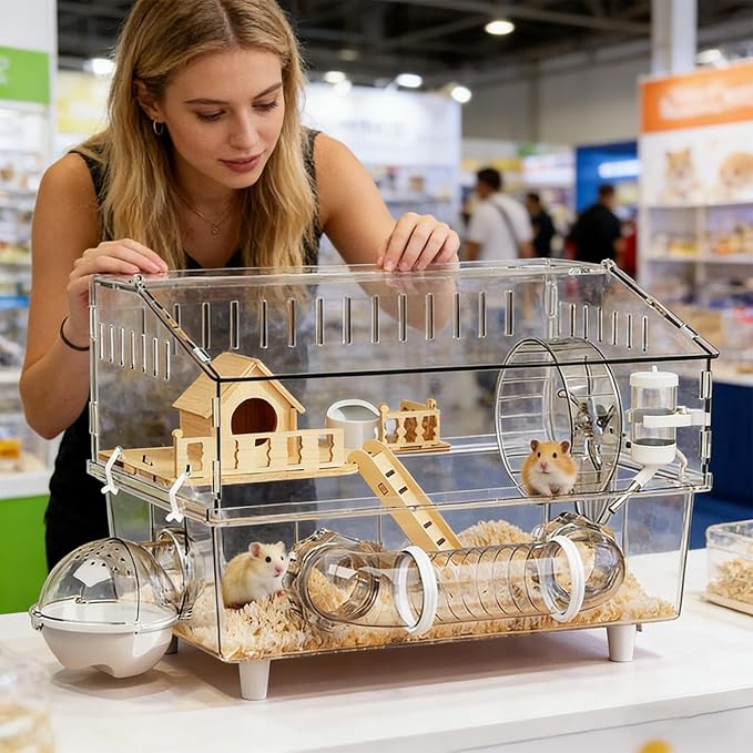 Hamster Cages - Detachable Acrylic Crate 45 * 30 * 34.5cm,Hamster Enclosure | for Outdoor Travel Small Animal House Play Home