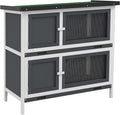 PawHut Wooden Bunny Rabbit Hutch, Small Animal Habitat with Ramp, Removable Tray & Weatherproof Roof, Indoor/Outdoor, Grey