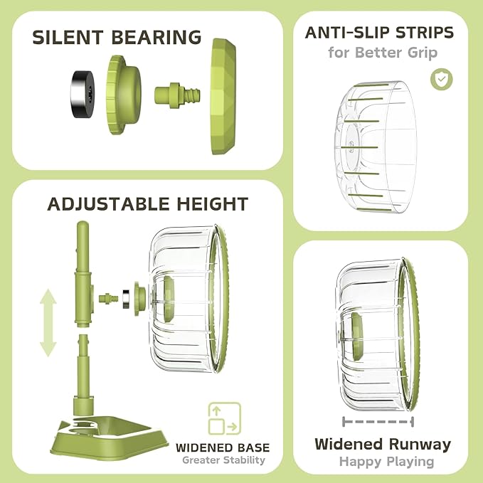 Hamster Wheel, Quiet Spinner Hamster Running Exercise Wheel with Adjustable Stand for Small Animals Syrian Dwarf Gerbils Mice (Green, Small(6.3 inch))