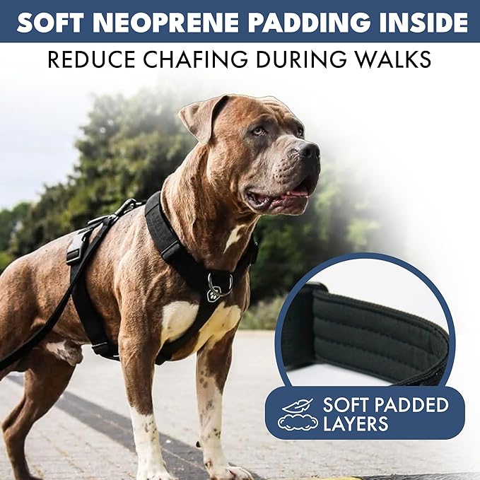 Spark Paws No Pull Dog Harness with Handle for Large Dogs, Heavy Duty Dog Harness for Big Strong Breeds, Adjustable, Y Shaped Padded Halter Design with Front Clip - Black - S