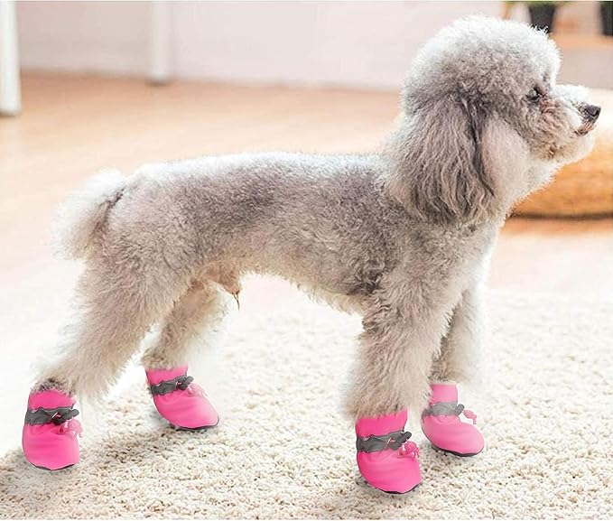 YAODHAOD Dog Shoes for Winter, Dog Boots & Paw Protectors, Fleece Warm Snow Booties for Puppy with Reflective Strip Anti-Slip Rubber Sole for Small Medium Size Dogs,Size 7: 2.3"x1.9" (L*W),Pink