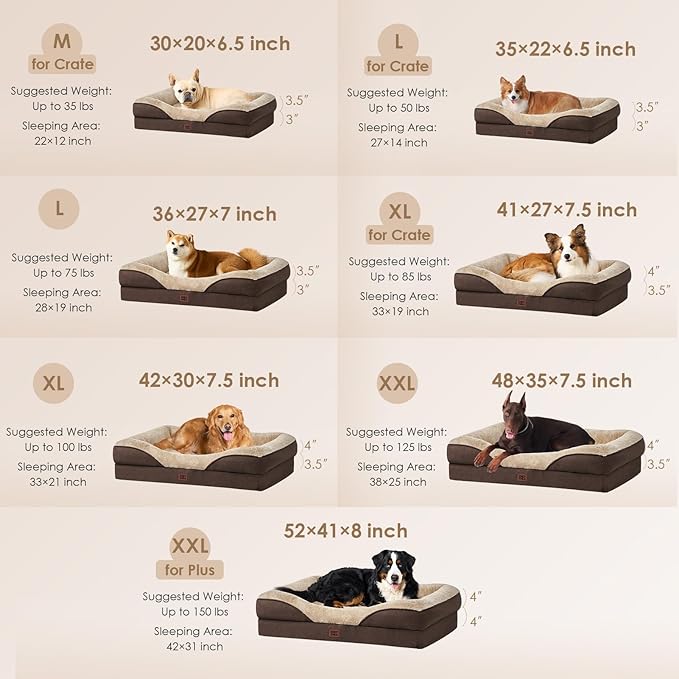 EHEYCIGA Orthopedic XXL Dog Bed for Large Sized Dog, 52x41x8 Inch Extra Large Memory Foam Dog Couch Bed with Sides, Waterproof Liner & Washable Removable Cover, Bolster Pet Sofa, Brown