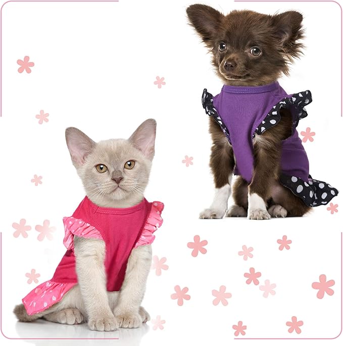 2 Pieces Dog Dresses for Dogs Cute Girl Female pet Dress Mommy Puppy Shirt Skirt Dresses Pet Summer Clothes Apparel for Cats(Love and Me,X-Small)