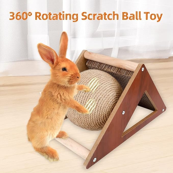 Rabbit Scratching Pad Bunny Toys - 2-in-1 Rabbit Scratch Rotating Ball & Cardboard Scratcher Bunnies Interactive Toy