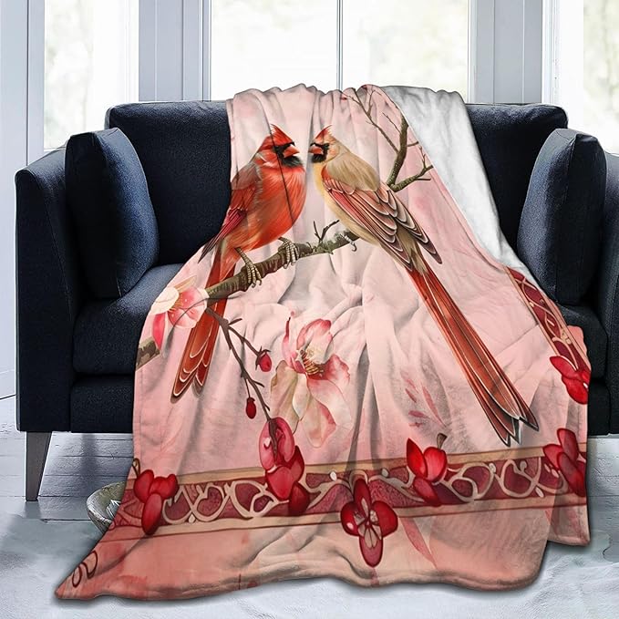 Red Cardinal Cute Decor Throw Blanket Gifts for Girls Boys - Super Warm Soft Plush Lightweight Fleece Flannel Blanket for Kids Adults - 80"X60"