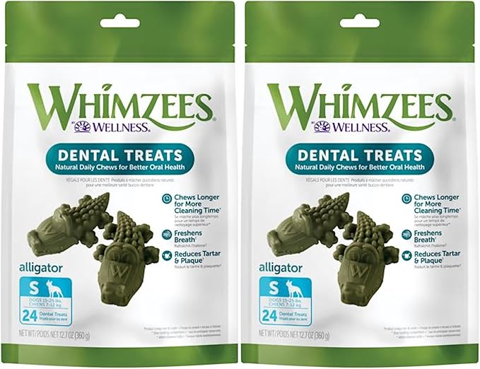 Whimzees (2 Pack) Natural Grain Free Dental Dog Treats, Alligator