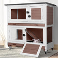 Suumerpety 2-Tier Wooden Rabbit Hutch Indoor Bunny House Guinea Pig Cage with Sliding Plastic Trays Wheels for Easy Cleaning Ventilation Design and Mobility, 36 Inch Small Animal Home (Brown, M)