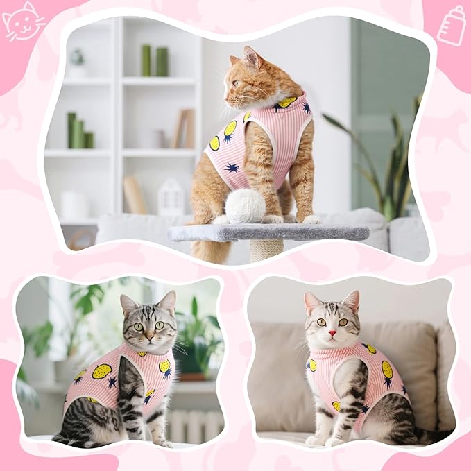 Coppthinktu Cat Recovery Suit Female Cats Onesie for Cats, Breathable Cat Surgery Suit for Surgical Abdominal Wounds Skin Diseases, Cute Kitten Spay Recovery Suit E-Collar Alternative Anti Licking