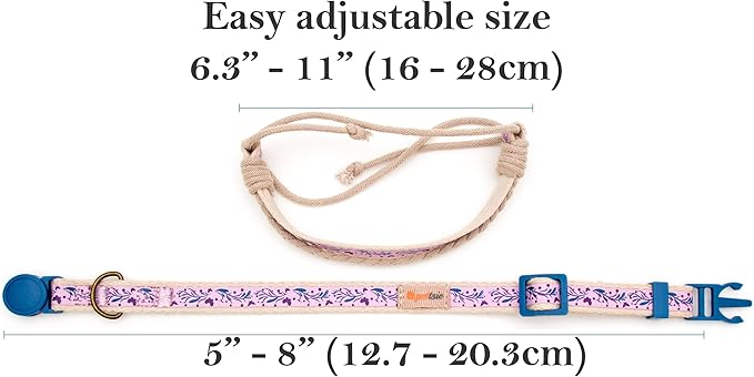 Pettsie Kitten Collar Breakaway with Matching Bracelet – Soft Cotton, Quick-Release Safety Buckle, Adjustable 5"-8", Stylish Gift Box, Purple