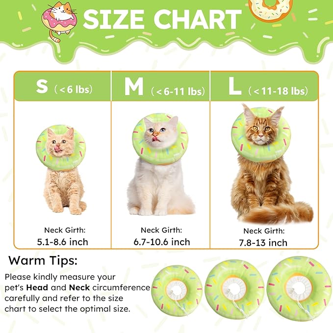 Hpetppy Cat Cone Collar Soft, Cat Recovery Collar for Wound Healing Cute Donut Adjustable Kittens Cones to Stop Licking Comfortable Lightweight Neck Elizabethan Collars for Cats Kittens After Surgery