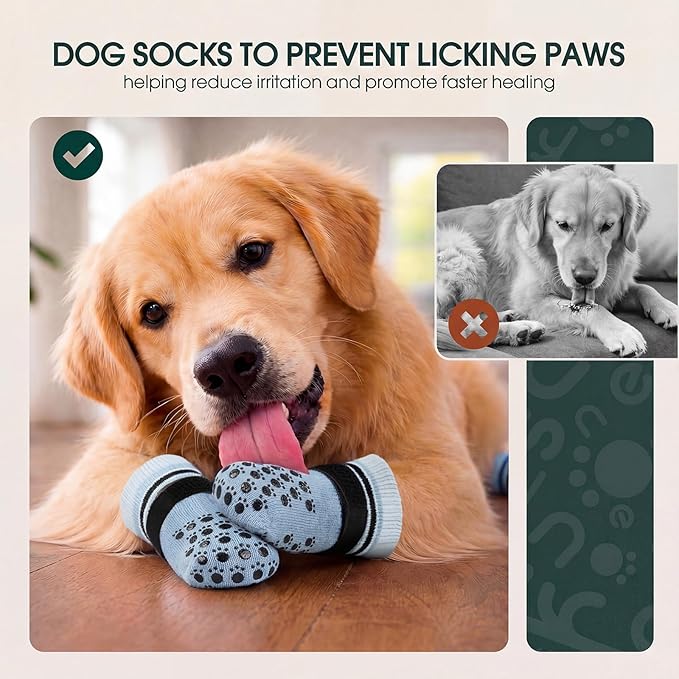 Kuoser Dog Socks, Non-Slip Dog Grip Sock for Hardwood Floors, No Twist Dog Boots & Paw Protectors 4 Pcs Anti-Scratch Hot Pavement Winter Snow Socks for Small Medium Large Senior Dogs, Grey M