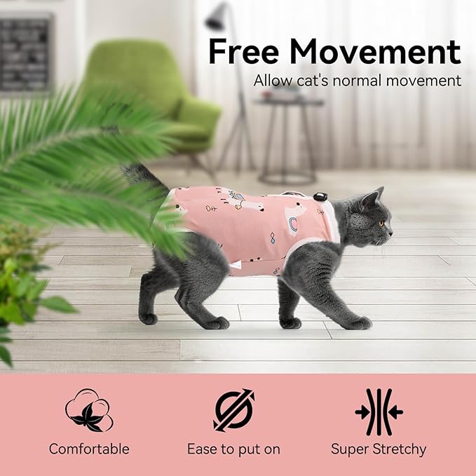 2 PCS Cat Recovery Suit for Spay Abdominal Wounds Female, Cat Onesie for Cats After Surgery, Pet Surgery Recovery Suit Kitten Onesie for Cats Anti Licking (Colorful (2PCS), Medium)