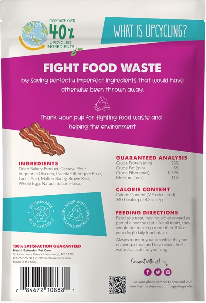 Health Extension Impawfect Dog Training Treats, 4oz (113g), Bacon – Made with Rescued Ingredients, Sustainable & Perfect for Training
