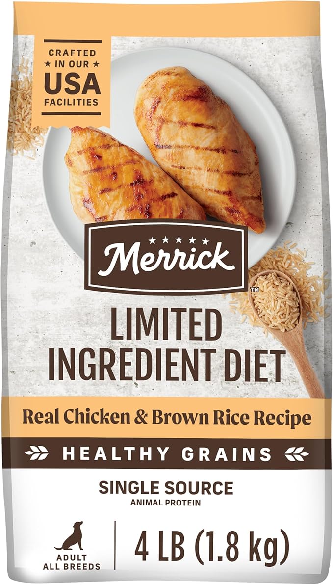 Merrick Limited Ingredient Diet Premium And Natural Kibble With Healthy Grains Chicken And Brown Rice Dog Food - 4.0 lb. Bag
