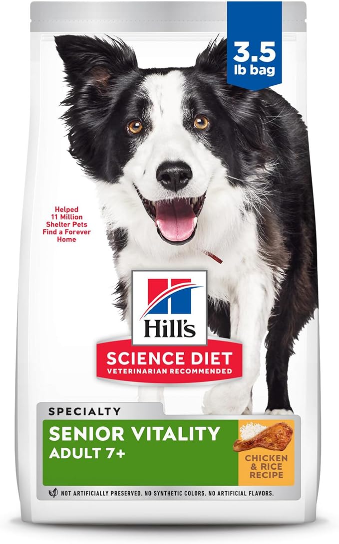 Hill's Science Diet Senior Vitality Adult 7+ Dry Dog Food, Chicken & Rice, 3.5 lb. Bag